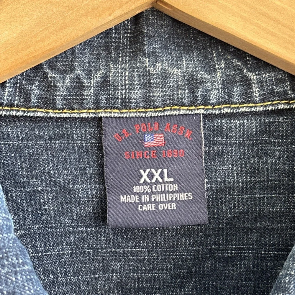 Vtg U.S. Polo Assn. XXL Denim Jacket‎ Embroidered Logo Classic Blue Jean Trucker